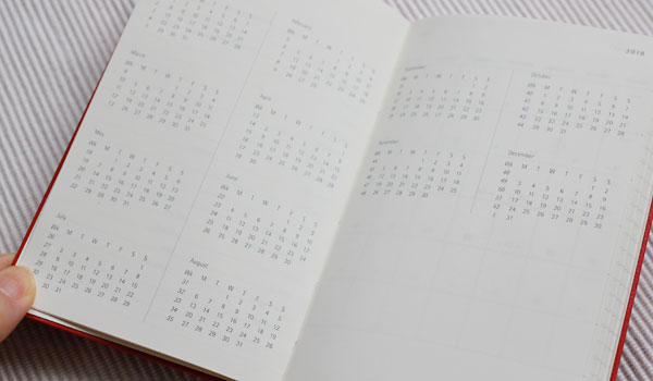 年間カレンダーのページ